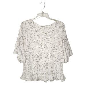 Sienna Sky White Black Polka Dot Flutter Sleeve Ruffle Flowy Top Size M